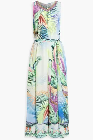 Camilla Embellished belted silk wide-leg jumpsuit - Green
