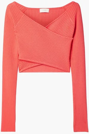 LAPOINTE Cropped wrap-effect stretch-knit top - Orange