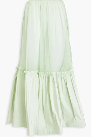 Tory Burch Gathered cotton-blend tulle and taffeta midi skirt - Green