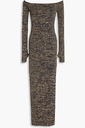 REMAIN Birger Christensen Off-the-shoulder marled ribbed-knit maxi dress - Blue