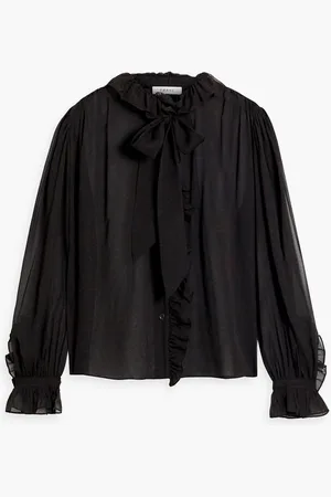 Frame Ruffled silk-chiffon blouse - Brown