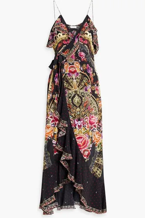 Camilla Ruffled printed silk crepe de chine maxi wrap dress