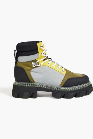 Ganni Color-block shell, suede and faux leather hiking boots - Green
