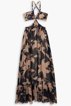 PATBO Stargazer cutout floral-print stretch-jersey and chiffon maxi dress - Blue