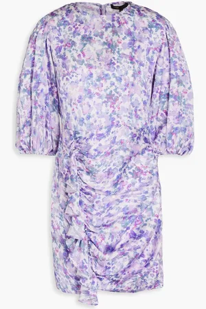 Maje Ruffled printed satin mini dress - Purple