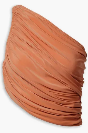 Norma Kamali Diana cropped one-shoulder ruched stretch-jersey top - Orange