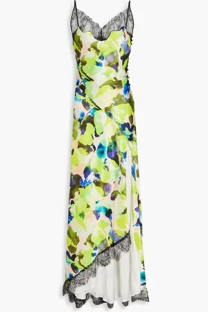 Nicholas Lace-trimmed printed satin maxi dress - Green