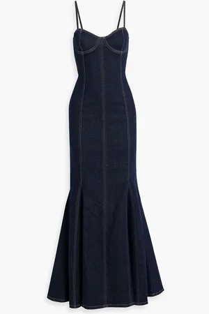 ALICE+OLIVIA Alice Olivia - Natacha Godet fluted denim maxi dress - Blue