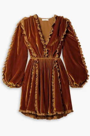 ULLA JOHNSON Erika ruffled satin-trimmed velvet mini dress