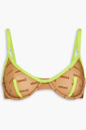 VERSACE Neon piped printed metallic stretch-mesh underwired bra - Yellow