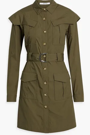 Derek Lam Belted cotton-poplin mini shirt dress - Green