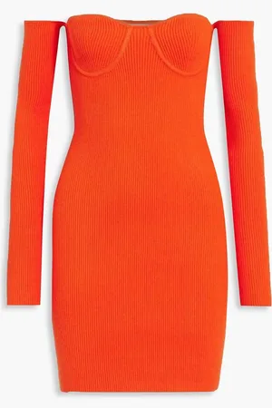 Helmut Lang Off-the-shoulder ribbed-knit mini dress