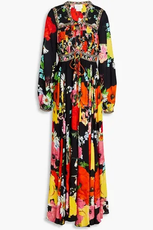Camilla Crystal-embellished gathered woven maxi dress