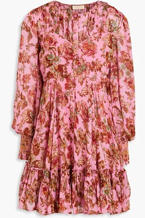 by Ti Mo Floral-print metallic fil coupé georgette mini dress
