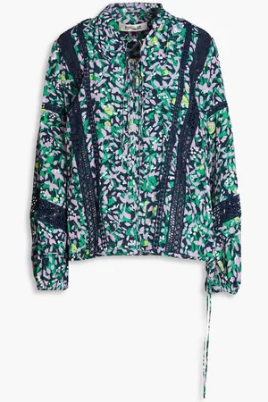 Diane von Furstenberg Ginny lace-trimmed printed crepe blouse - Purple