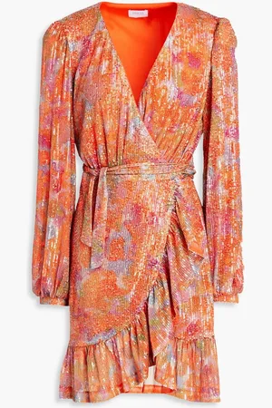 ONE33 SOCIAL Sequined printed tulle mini wrap dress