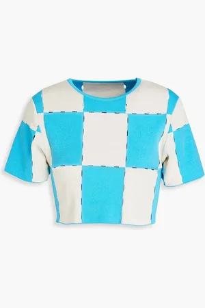 Jacquemus Gelato cropped checked laser-cut cotton-blend top - Blue