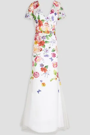 Marchesa Notte Embroidered tulle gown - White