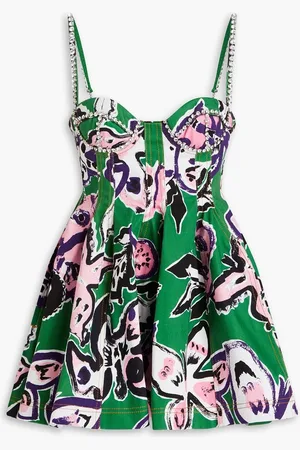 AREA Pleated floral-print cotton-twill mini dress
