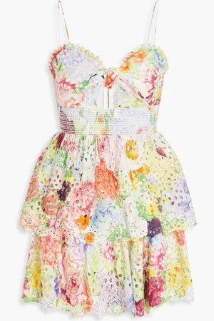ALICE+OLIVIA Alice Olivia - Fina tiered floral-print broderie anglaise cotton mini dress