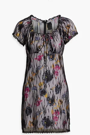 Anna Sui Layered floral-print crepe de chine and lace mini dress - Purple