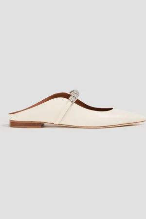 MALONE SOULIERS Bella crystal-embellished leather point-toe flats - White