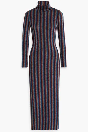 OLIVIA RUBIN Fliss metallic striped stretch-knit turtleneck midi dress - Blue