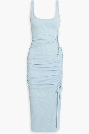 Simkhai Rumer cutout ruched ribbed-knit midi dress - Blue
