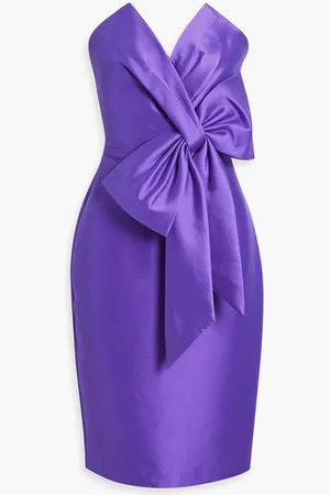 Badgley Mischka Strapless bow-embellished faille dress