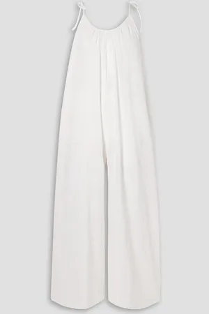 Suzie Kondi Besa tie-detailed crinkled cotton-gauze jumpsuit - White