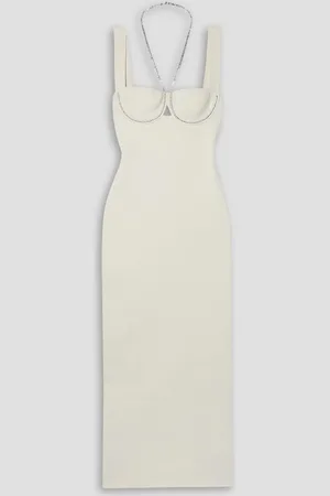 GALVAN Celeste open-back embellished knitted midi dress - White