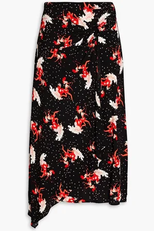 Diane von Furstenberg Brighton wrap-effect embellished printed crepe midi skirt