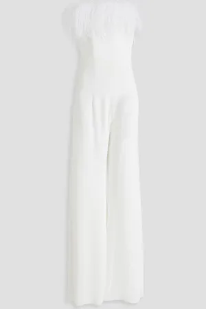 16Arlington Taree strapless feather-trimmed crepe wide-leg jumpsuit