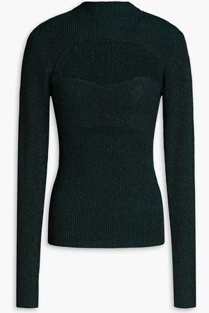Nicholas Cutout metallic ribbed-knit top - Green