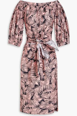 Carolina Herrera Off-the-shoulder printed stretch-cotton poplin midi dress - Pink