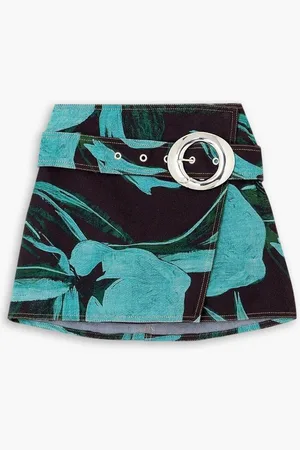 Louisa Ballou Printed denim mini wrap skirt - Blue