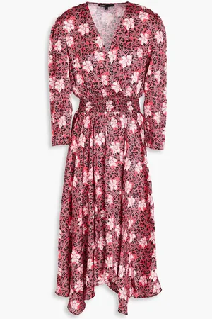 Maje Wrap-effect floral-print satin midi dress