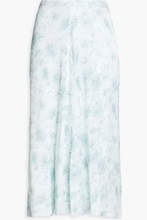 Vince Floral-print satin midi skirt - Green