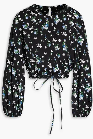 Maje Cropped floral-print stretch-cotton poplin top