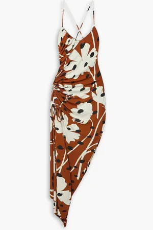 MONSE Asymmetric draped printed stretch-crepe midi dress