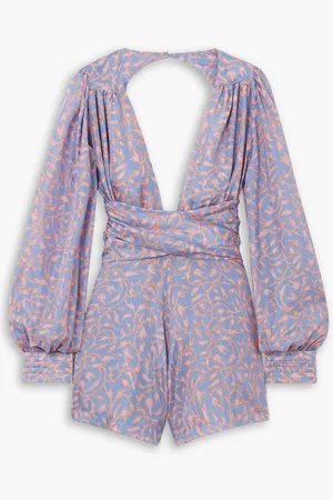 Cubus Charlee open-back printed silk-habotai playsuit - Blue