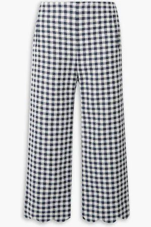 Lisa Marie Fernandez Cropped gingham cotton-blend bouclé straight-leg pants - Blue