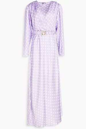 RONNY KOBO Carmen belted polka-dot satin maxi dress - Purple