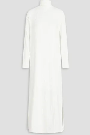 ENZA COSTA Ribbed-knit turtleneck midi dress
