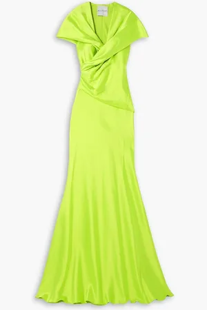 HALPERN Twisted draped satin gown - Green