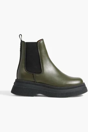 Ganni Leather platform Chelsea boots - Green