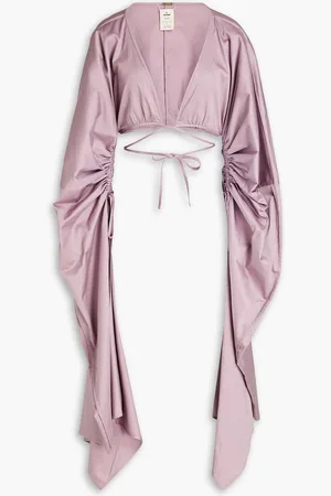 Cult Gaia Adriel cropped ruched cotton-blend top - Purple