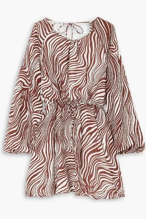 FAITHFULL THE BRAND Constance open-back zebra-print crinkled linen-blend mini dress