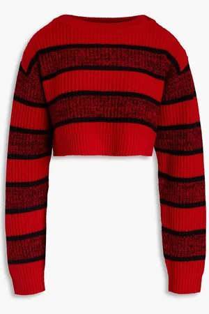 RE/DONE Cropped striped ribbed wool sweater - Red