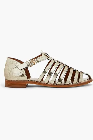 Tory Burch Metallic cracked-leather sandals - Metallic